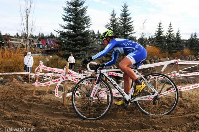 Katerina Nash (Luna Pro Team) riding deep sand with the race lead