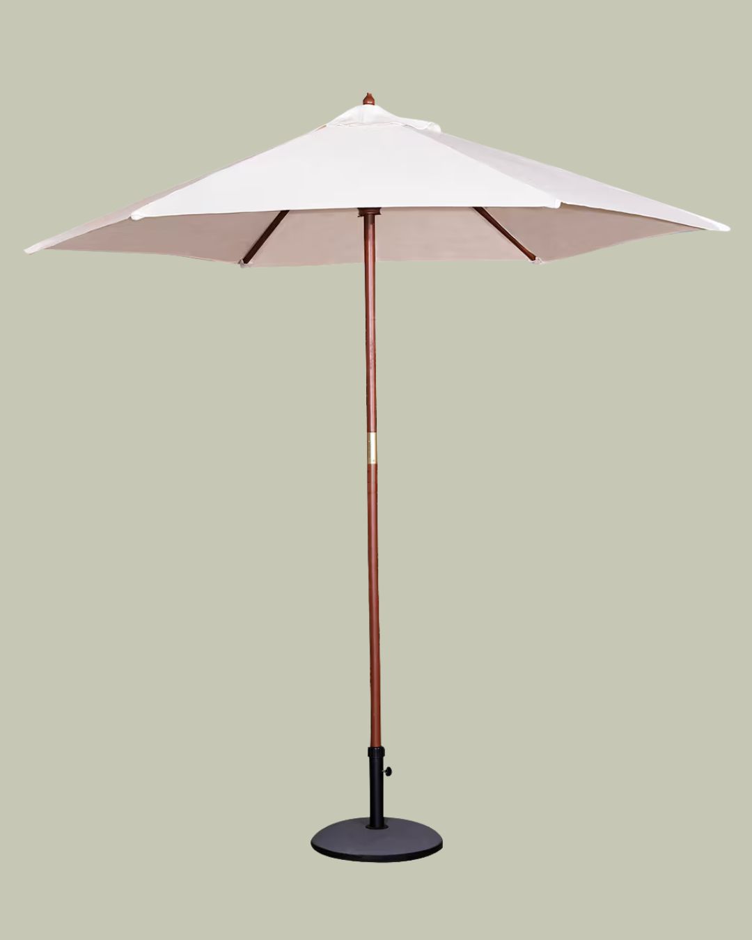 Grey Elegant Wooden Garden Parasol against pale green background.
