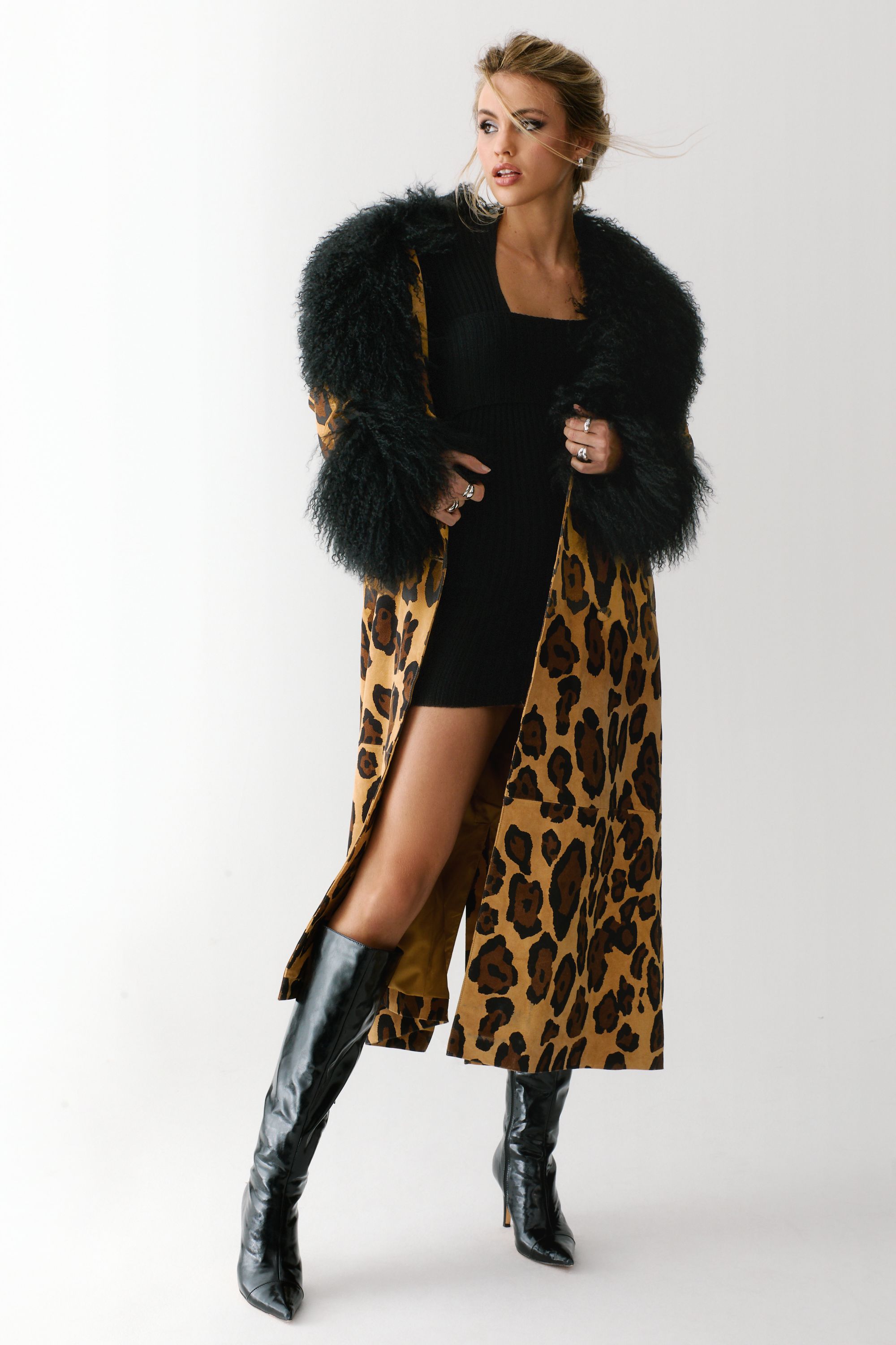 Limited Premium Leopard Suede and Shearling Coat