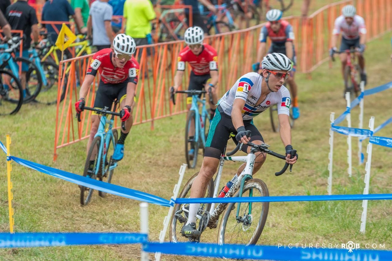A lead group of 5 formed early on including Curtis White (Cannondale Presented by Cyclocrossworld), Gage Hecht and Lance Haidet (Donnelly Sports), Kerry Werner (Kona Maxxis Shimano), and Michael Van Den Ham (Easton - Giant p/b Transitions)