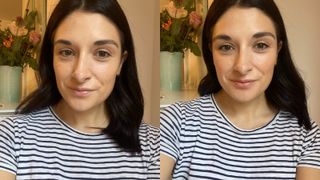 Jess wearing the Nars tinted moisturizer with and without other makeup