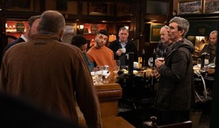 Marlon Dingle gets the village men together in the pub.