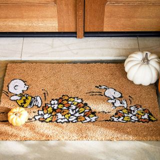 A Snoopy-themed door mat from Pottery Barn