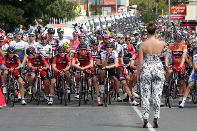 Singer Ricki Lee Coulter sings the national anthem before the start at McLaren Vale
