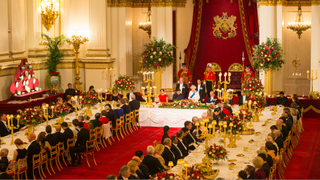 LONDON, ENGLAND - OCTOBER 20: Catherine, Duchess of Cambridge, President of China Xi Jinping and Prince Philip, Duke of Edinburgh listen to Britain's Queen Elizabeth II speaks during a state banquet at Buckingham Palace on October 20, 2015 in London, England. The President of the People's Republic of China, Mr Xi Jinping and his wife, Madame Peng Liyuan, are paying a State Visit to the United Kingdom as guests of the Queen. They will stay at Buckingham Palace and undertake engagements in London and Manchester. The last state visit paid by a Chinese President to the UK was Hu Jintao in 2005.