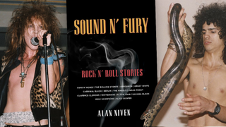 Collage of the Sound N' Fury book cover, plus axl and Slash (holding a snake)