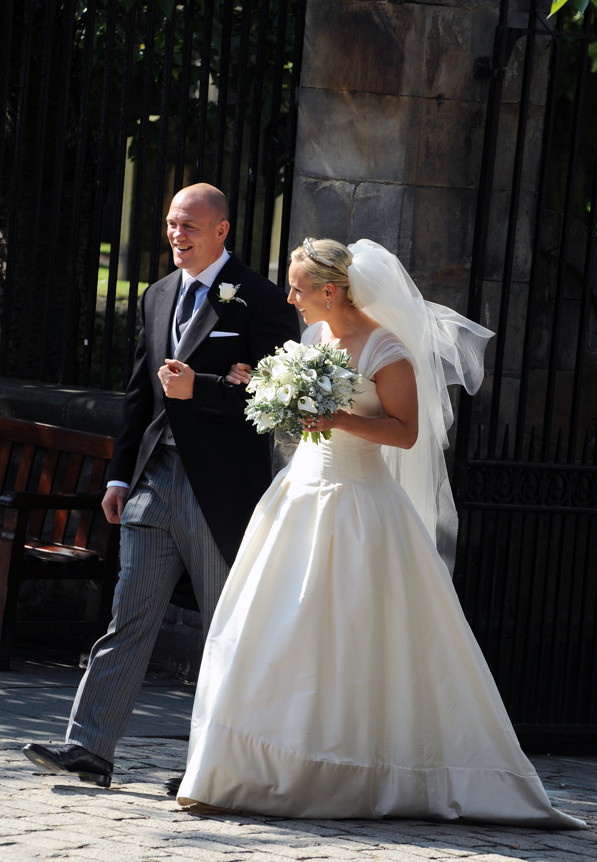 Zara and Mike Tindall on their wedding day walking out of church
