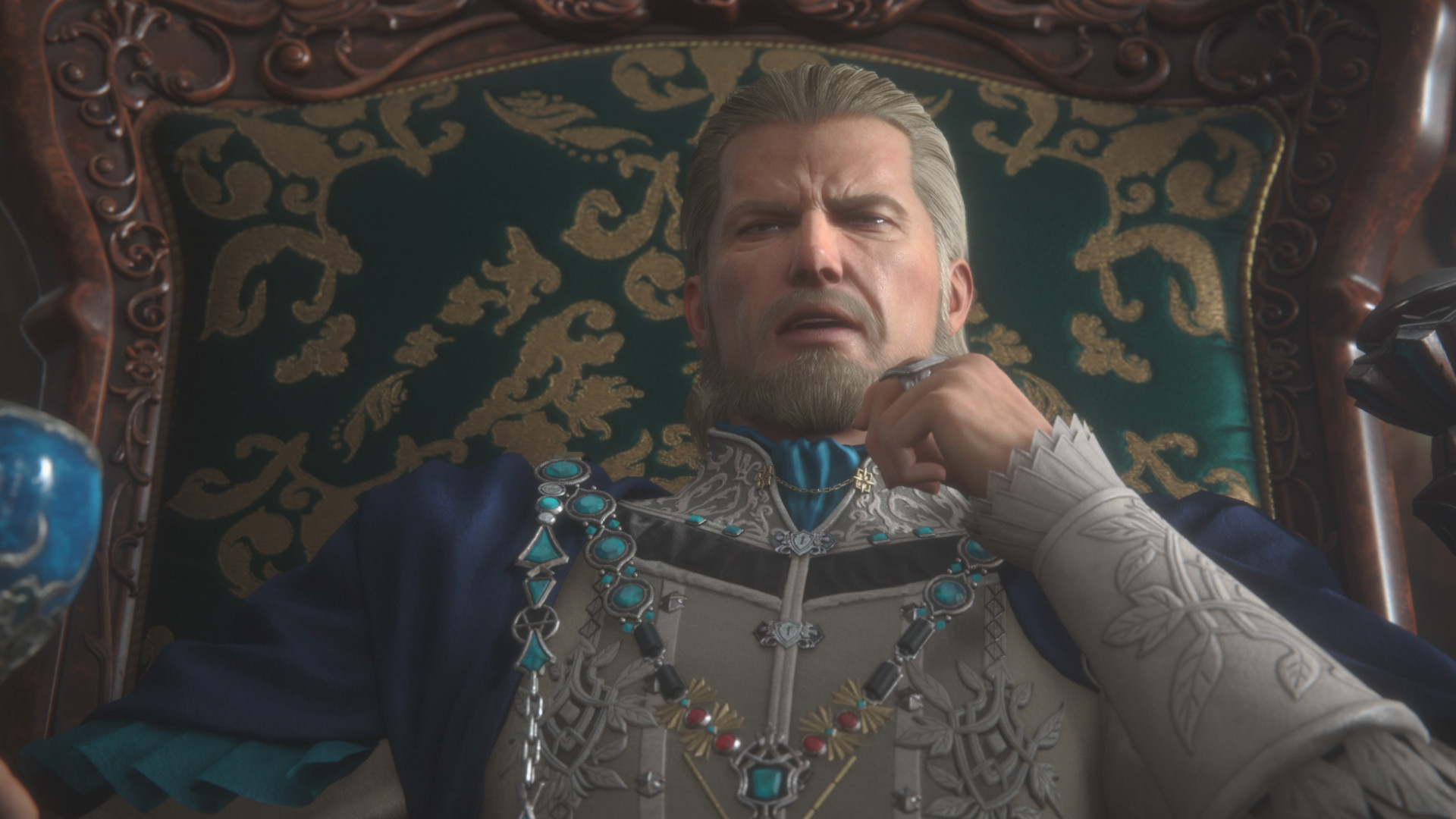 A king sits on his throne in Final Fantasy 16