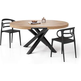 extendable oval dining table with black dining chairs