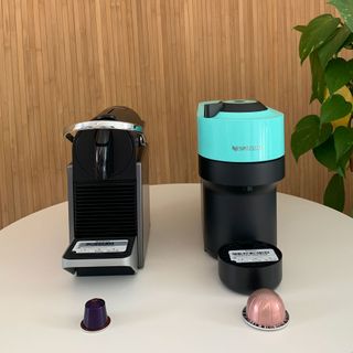 Nespresso pixie and nespresso vertuo side by side with pods