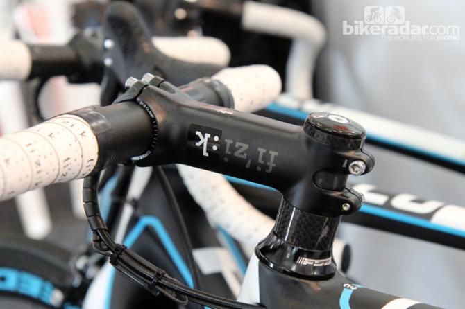 Fi'zi:k's new range of stems and handlebars are being used by Ag2R-La Mondiale this season. Fi'zi:k hasn't released details yet but we see a forged aluminum stem with a squared-off extension profile and Torx-head hardware.