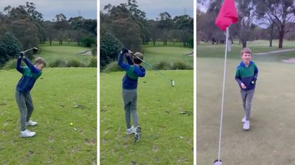 Screengrabs of junior golfer making hole-in-one