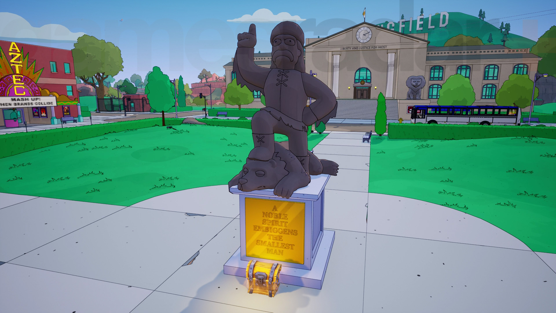 The Knock the Jebediah Springfield statue&#039;s head off quest in Fortnite Hidden Gags
