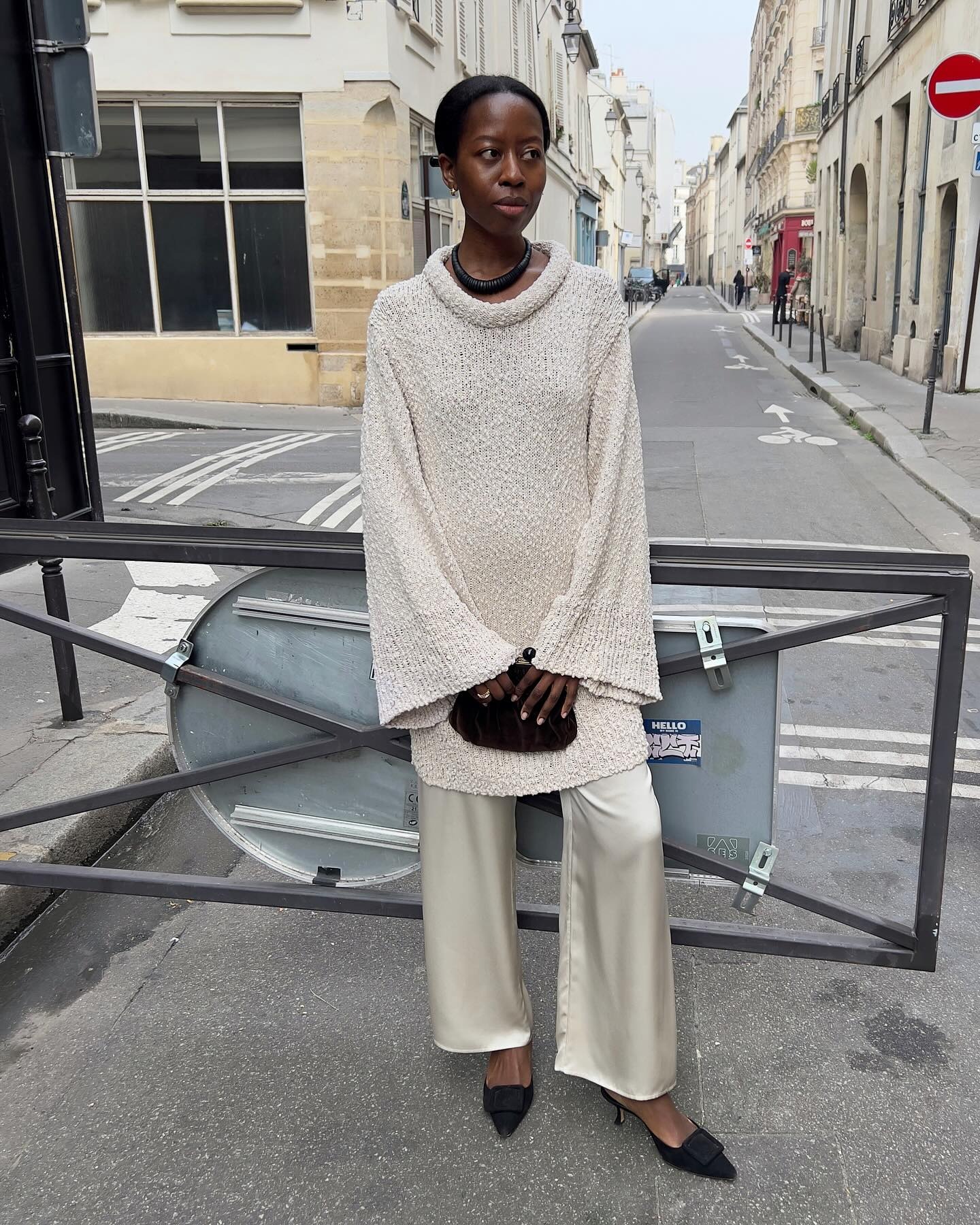 French influencer wearing satin pants