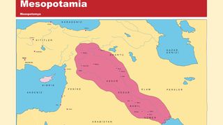 A map of Mesopotamia (shown in pink).