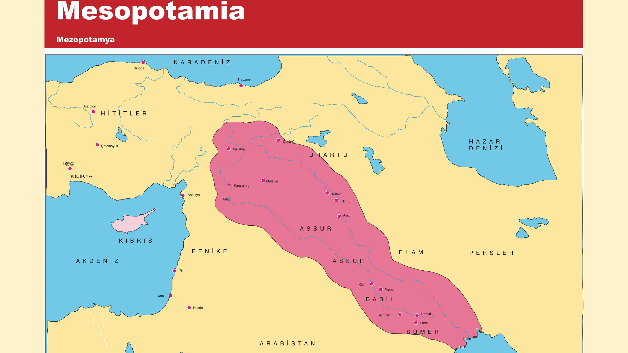 Map of Mesopotamia (indicated in pink).