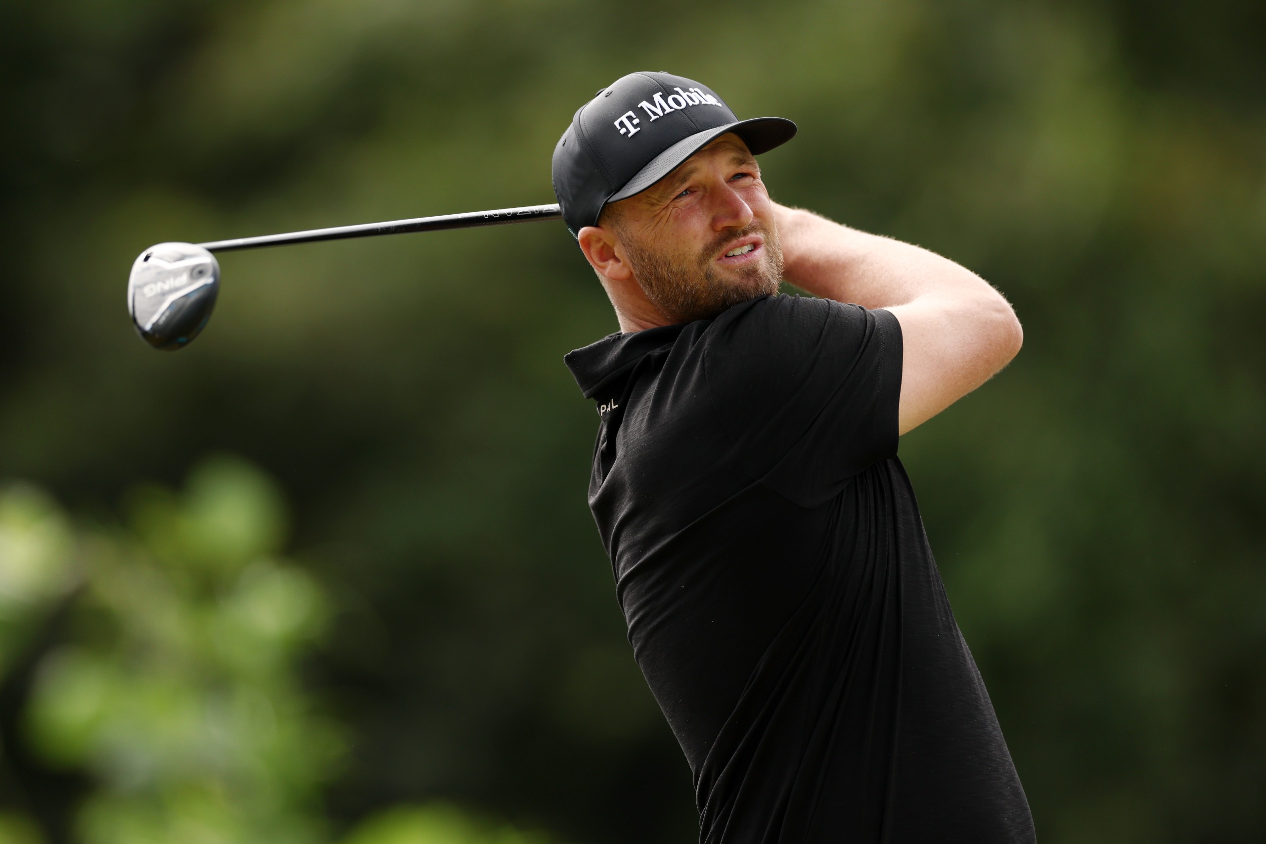 Wyndham Clark in the finish position of the golf swing