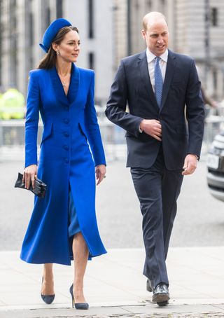 Prince William and Kate Middleton attend a Commonwealth Day service in blue