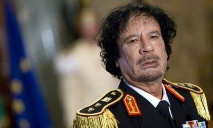 Libyan leader Moammar Gadhafi in 2009: The embattled despot could be tried as a war criminal, provided he doesn't find refuge in a neighboring country first.