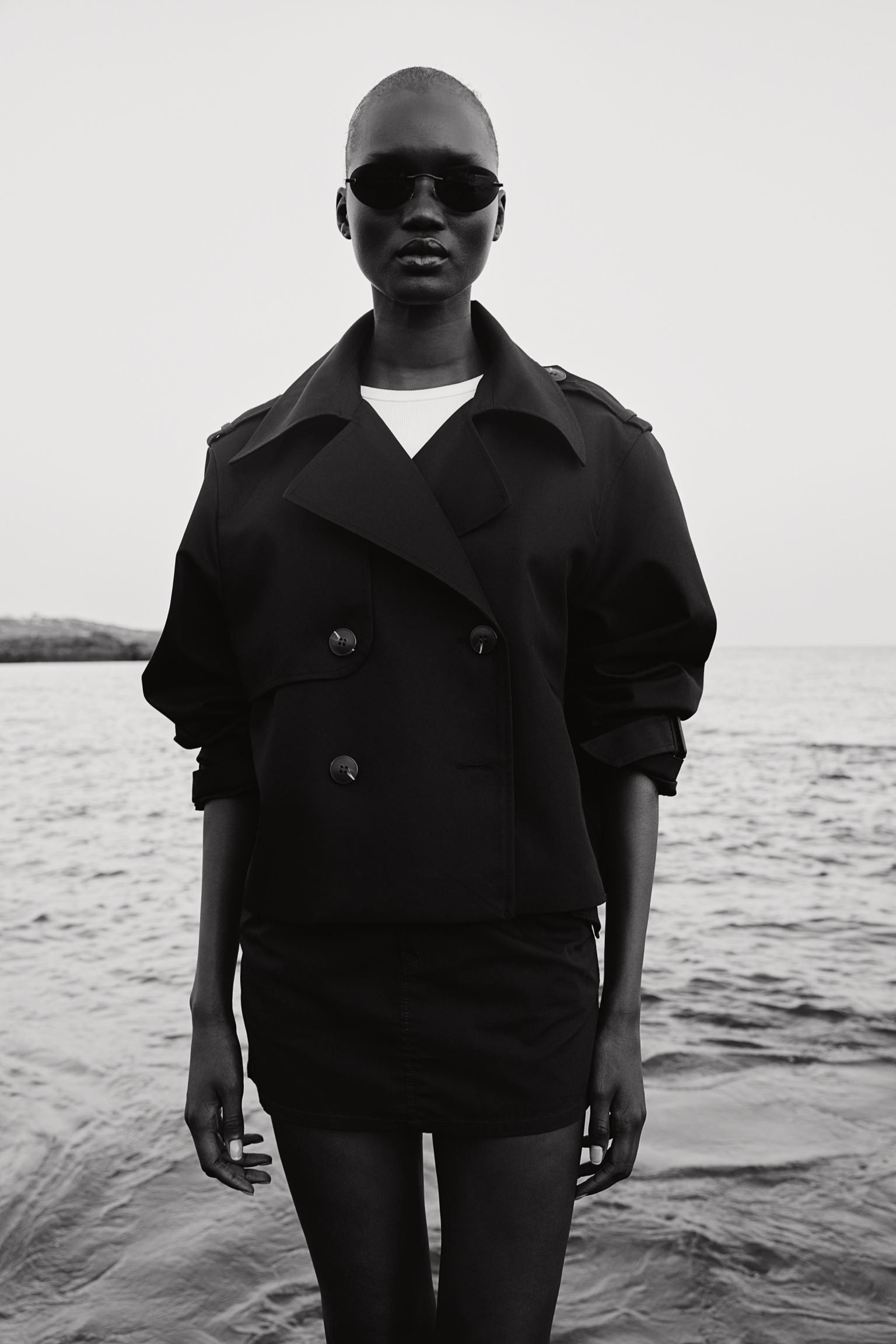 H&M cropped black trench