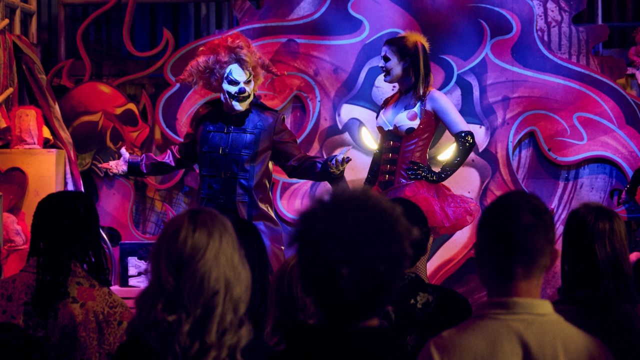 Jack the Clown and Chance on stage at Universal Horror Unleashed