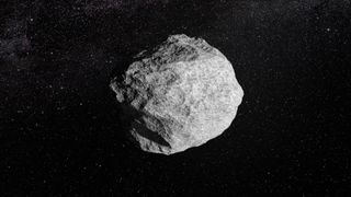 Artist's illustration of an asteroid in deep space.
