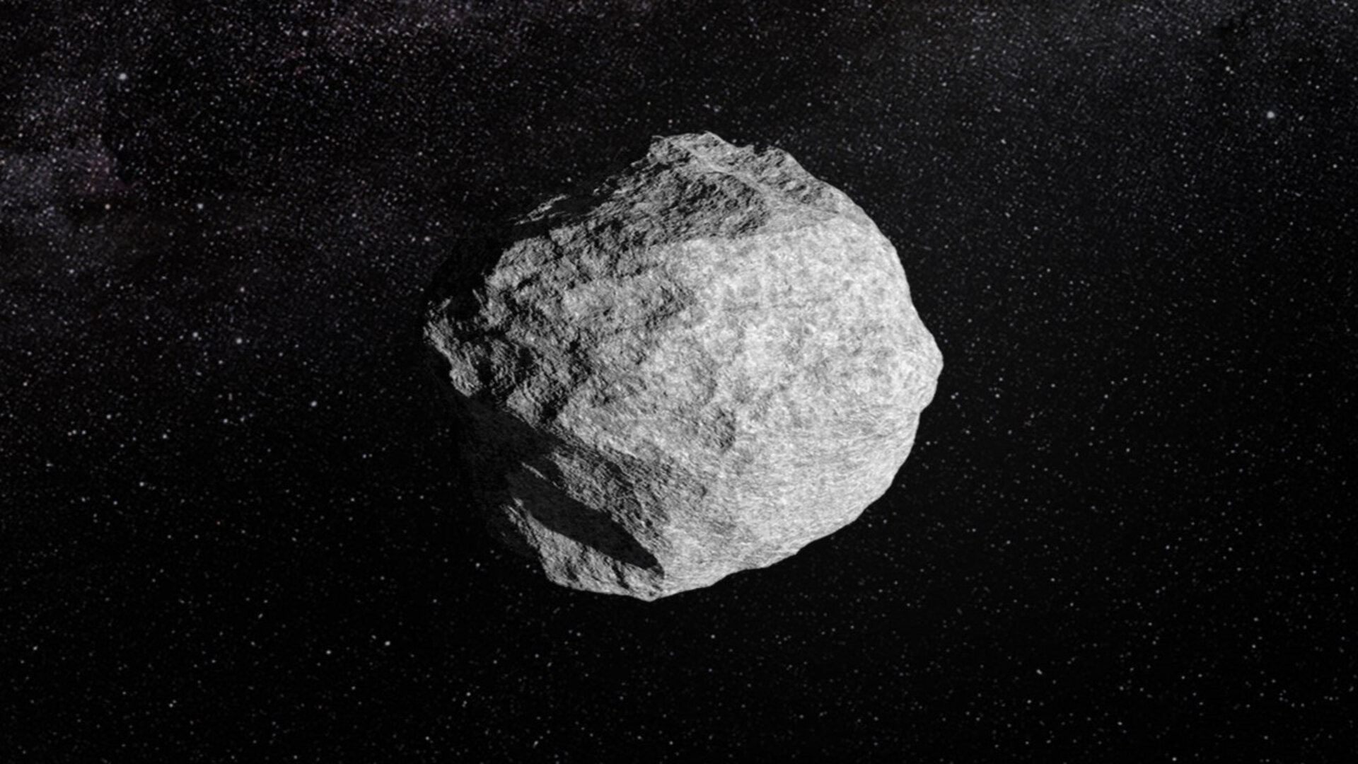 Artist's illustration of an asteroid in deep space.