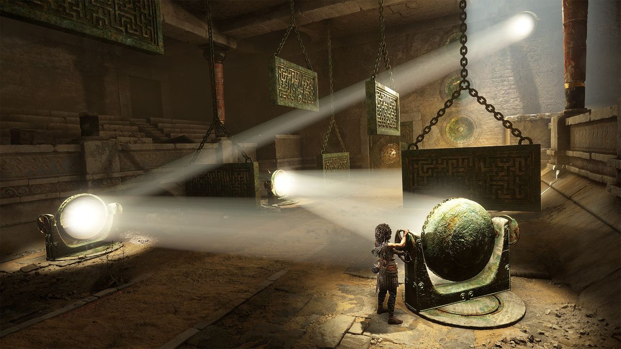 Sophia rotates a mirror to redirect a beam of light in Resonance: A Plague Tale Legacy