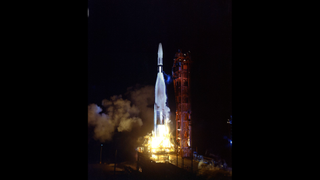 a rocket launches at night