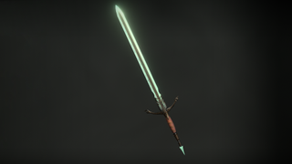 Diablo 4 premium sword Equilibrium, with a glowing blade.