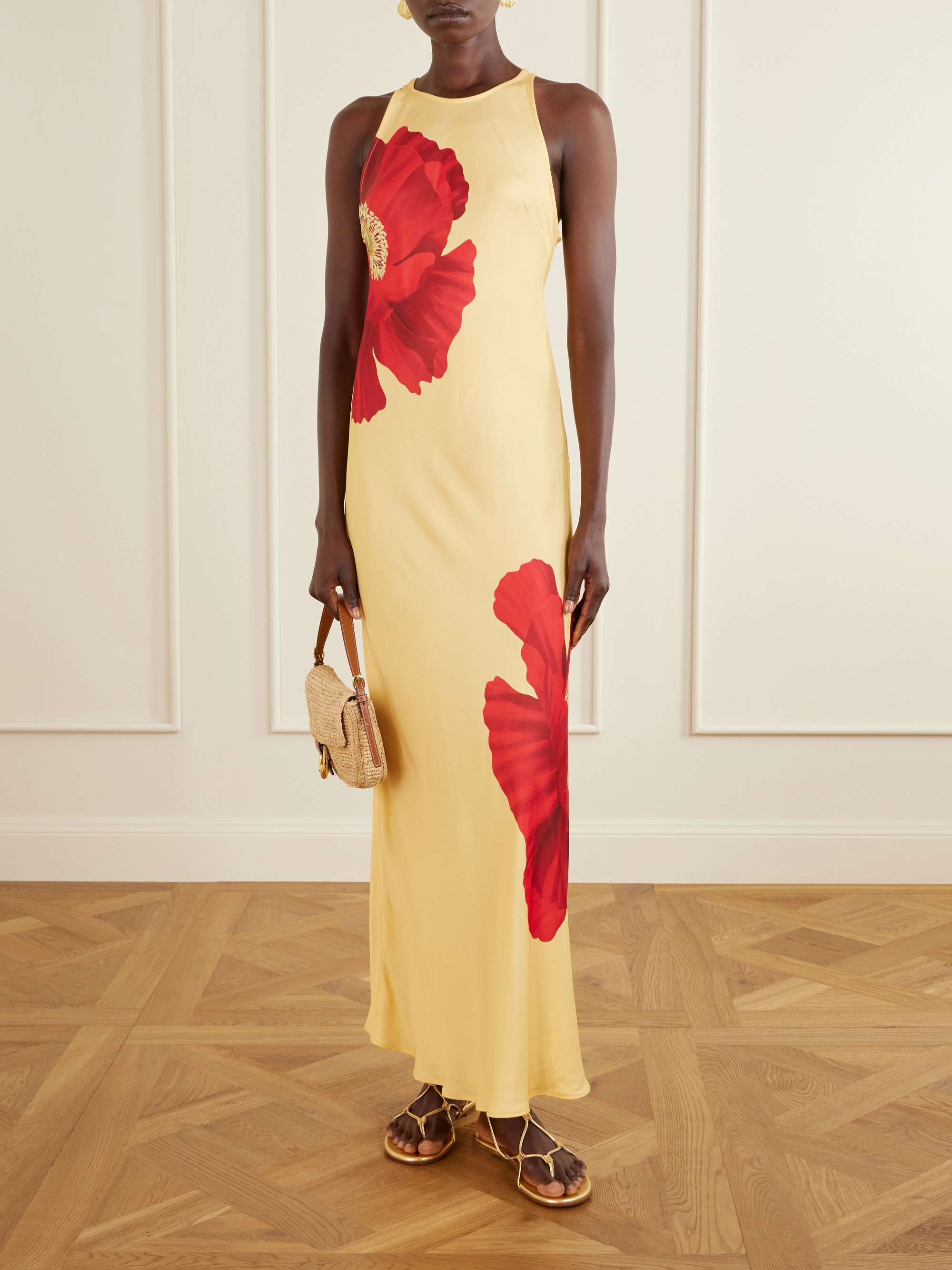 Floral-Print Satin Maxi Dress