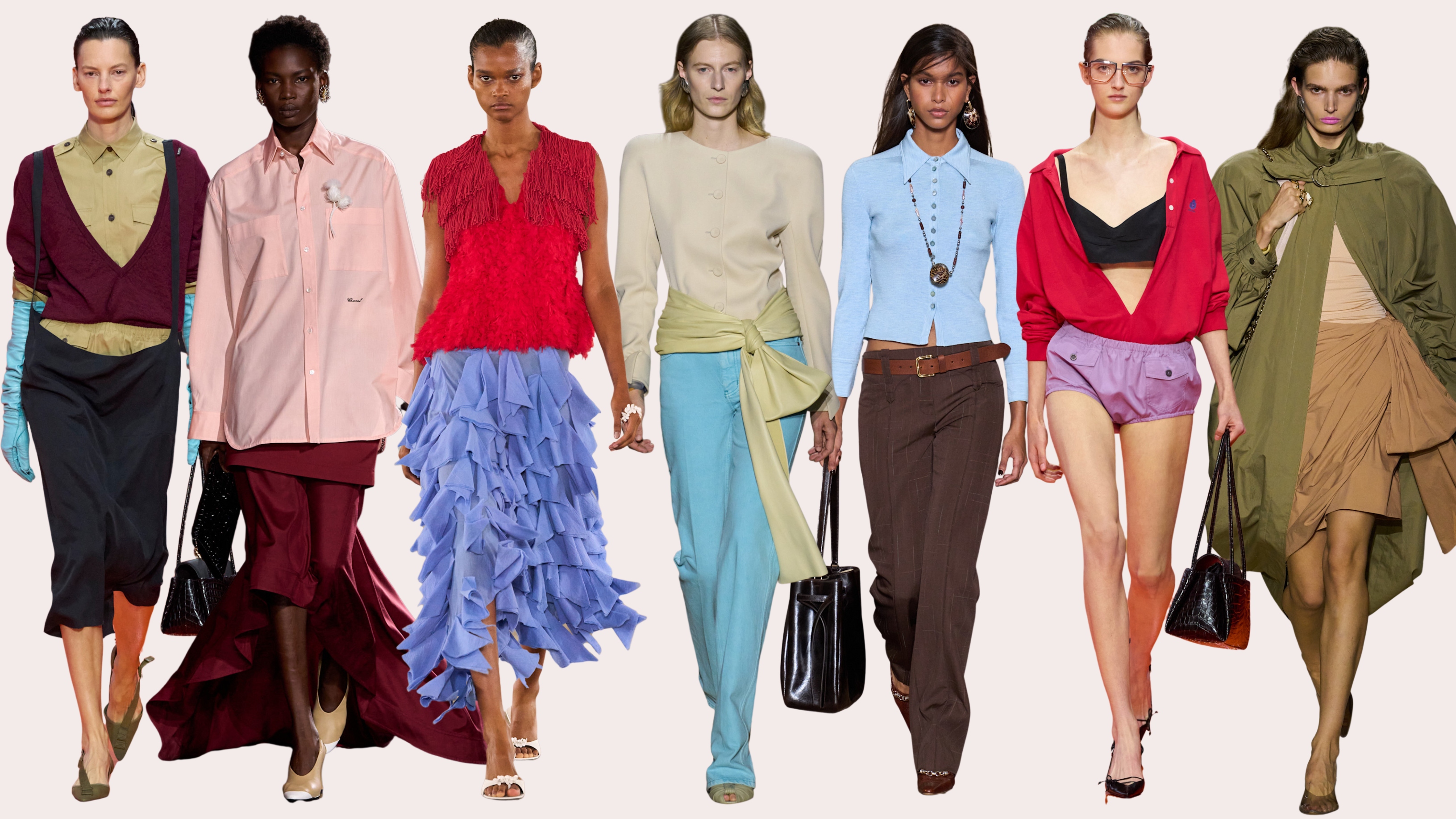 collage of color trends on the spring 2026 runways 
