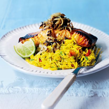 Grilled Tikka Salmon with Spicy Rice Pilaf Recipe-salmon recipes-recipe ideas-woman and home