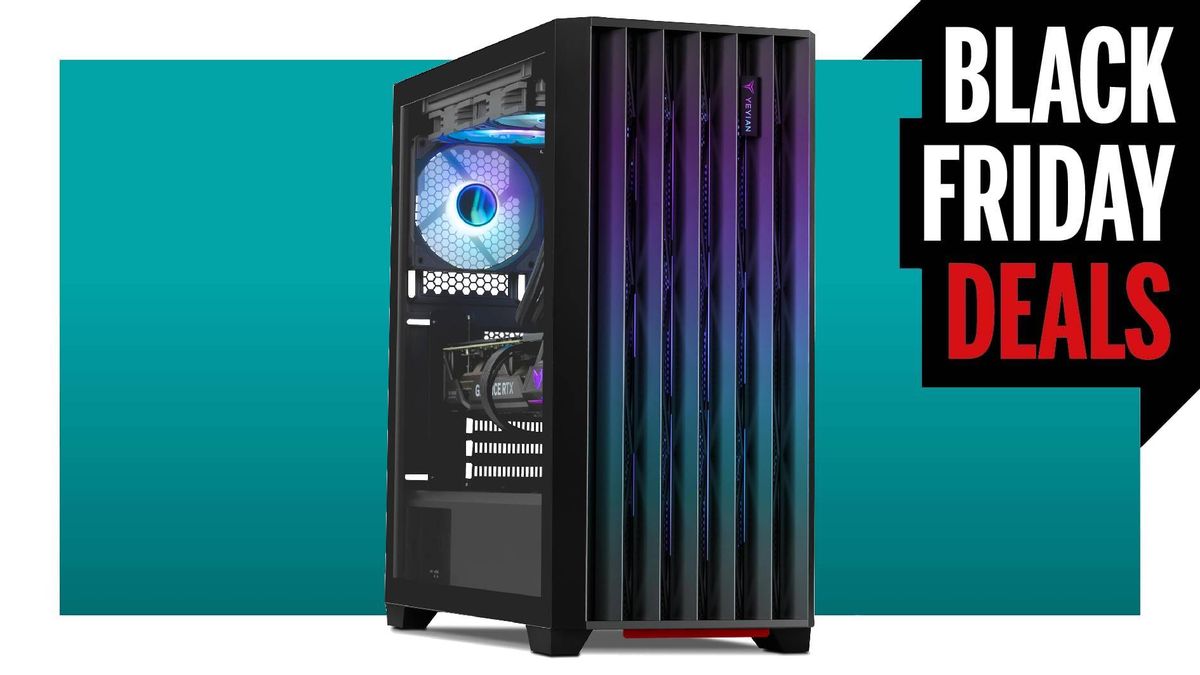 Yeyian Phoenix Glass gaming PC on a blue background with Black Friday Deals logo