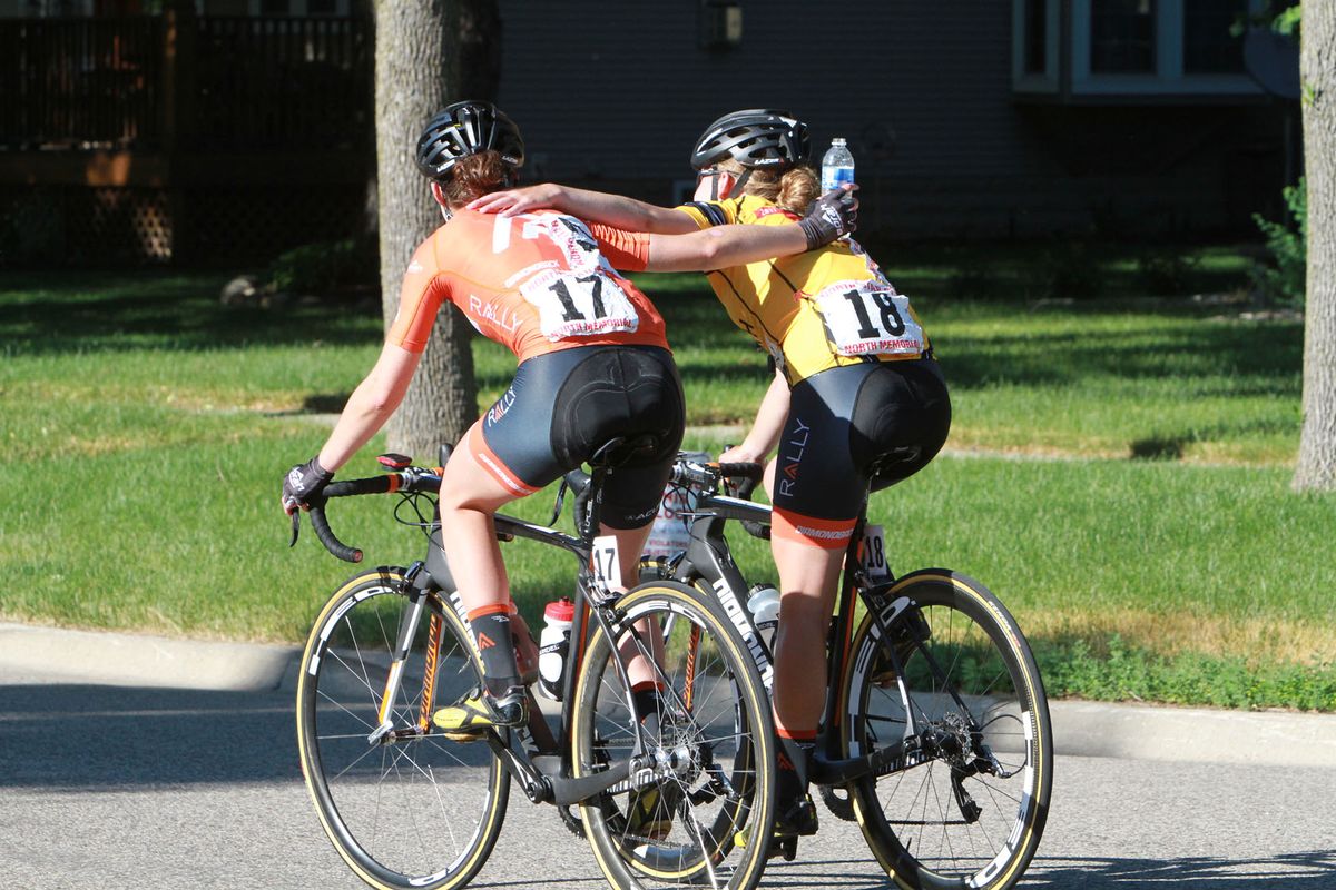 Rally teammates congratulate each other after stage 3