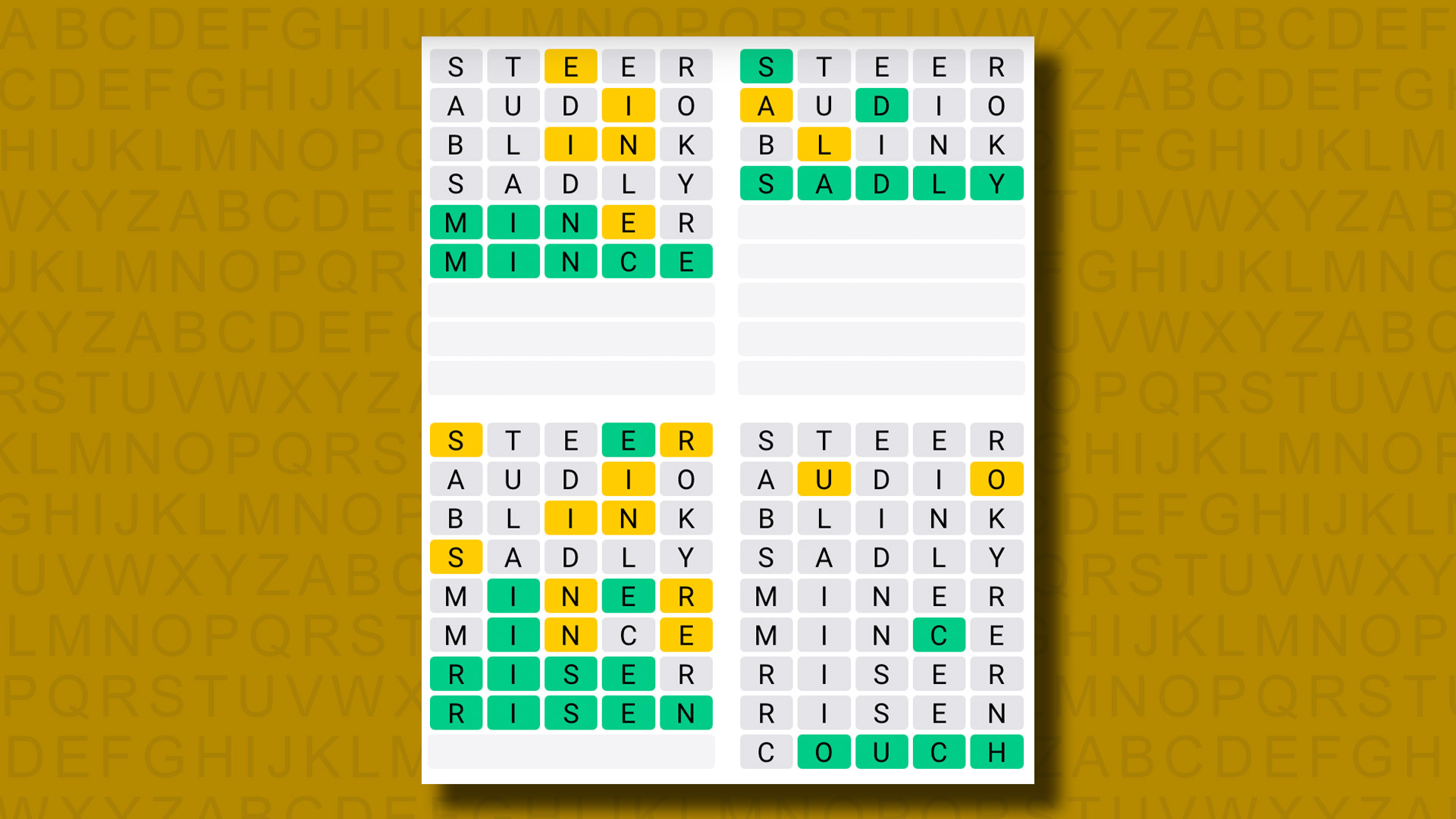 Quordle responde al juego 1080 sobre un fondo amarillo