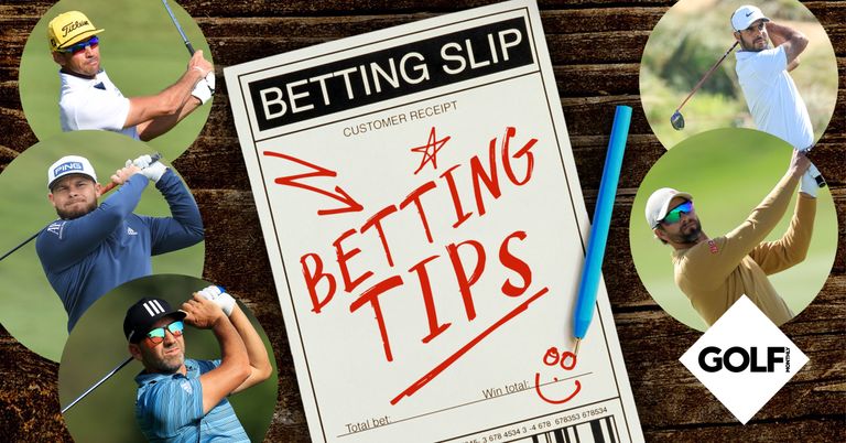 Betting slip graphic with five golfers pictured