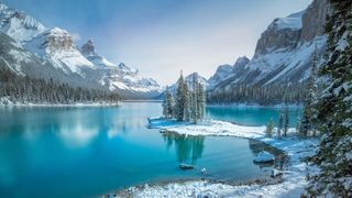 Snowy lake in the Canadian Rockies
