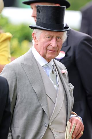 King Charles at Royal Ascot in a top hat