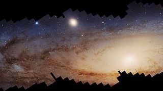 A panoramic view of the neighboring Andromeda galaxy, located 2.5 million light-years away, requiring over 600 Hubble overlapping snapshots to stitch together. This mosaic captures the glow of 200 million stars - a fraction of Andromeda’s population - spread across about 2.5 billion pixels.