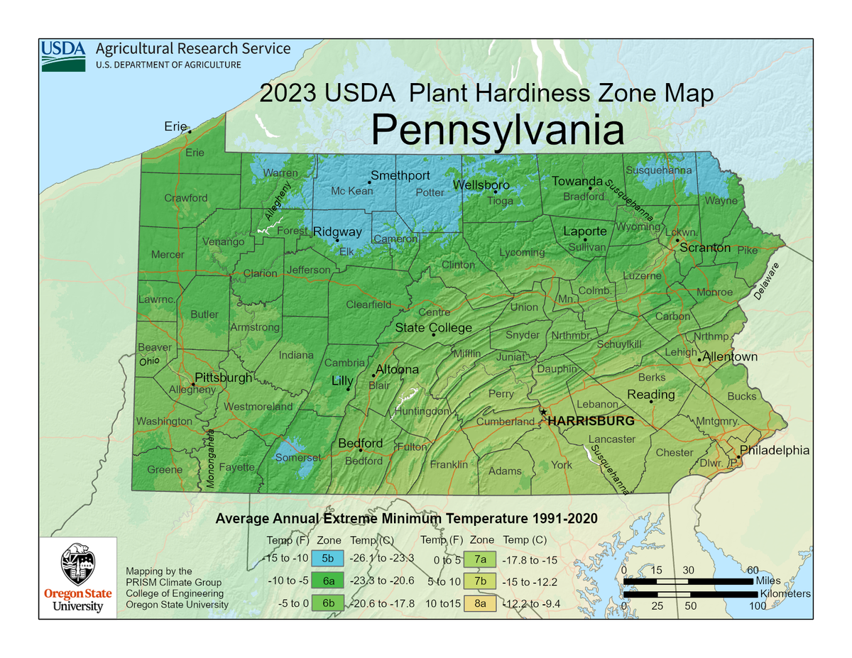 USDA Hardiness Zone Map And Pennsylvania Planting Zones Gardening
