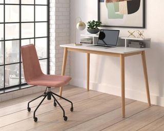 AllModern office chair pink in modern office area with wooden floor