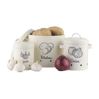 Navaris Storage Tins for Potatoes, Garlic, Onion - Set of 3