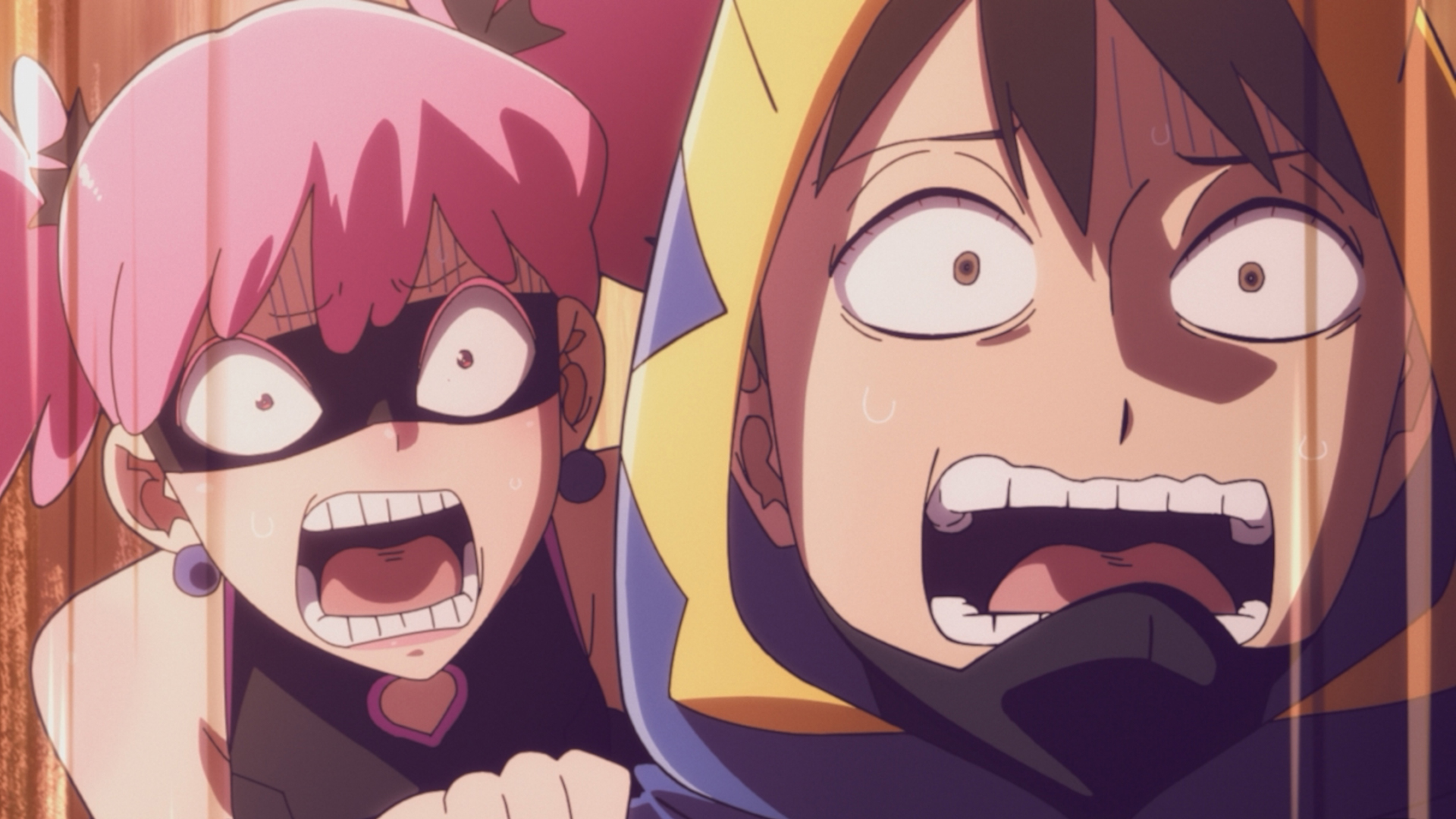 Koichi Haimawari and Kazuho Haneyama looking shocked in My Hero Academia: Vigilantes