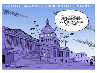 Political cartoon Congress immigration Justin Bieber