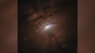 A ring of dusty material surrounding this black hole may be casting its shadow into space, astronomers say.