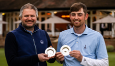 David Corben And Harry Crockett hold the Sunningdale Foursomes trophy