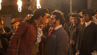 Luke Evans and Josh Gad in Beauty and the Beast