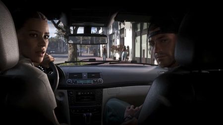 Lucia and Jason sit inside one of the GTA 6 new cars