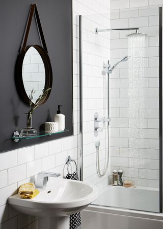 Bristan bath screen in black and white bathroom